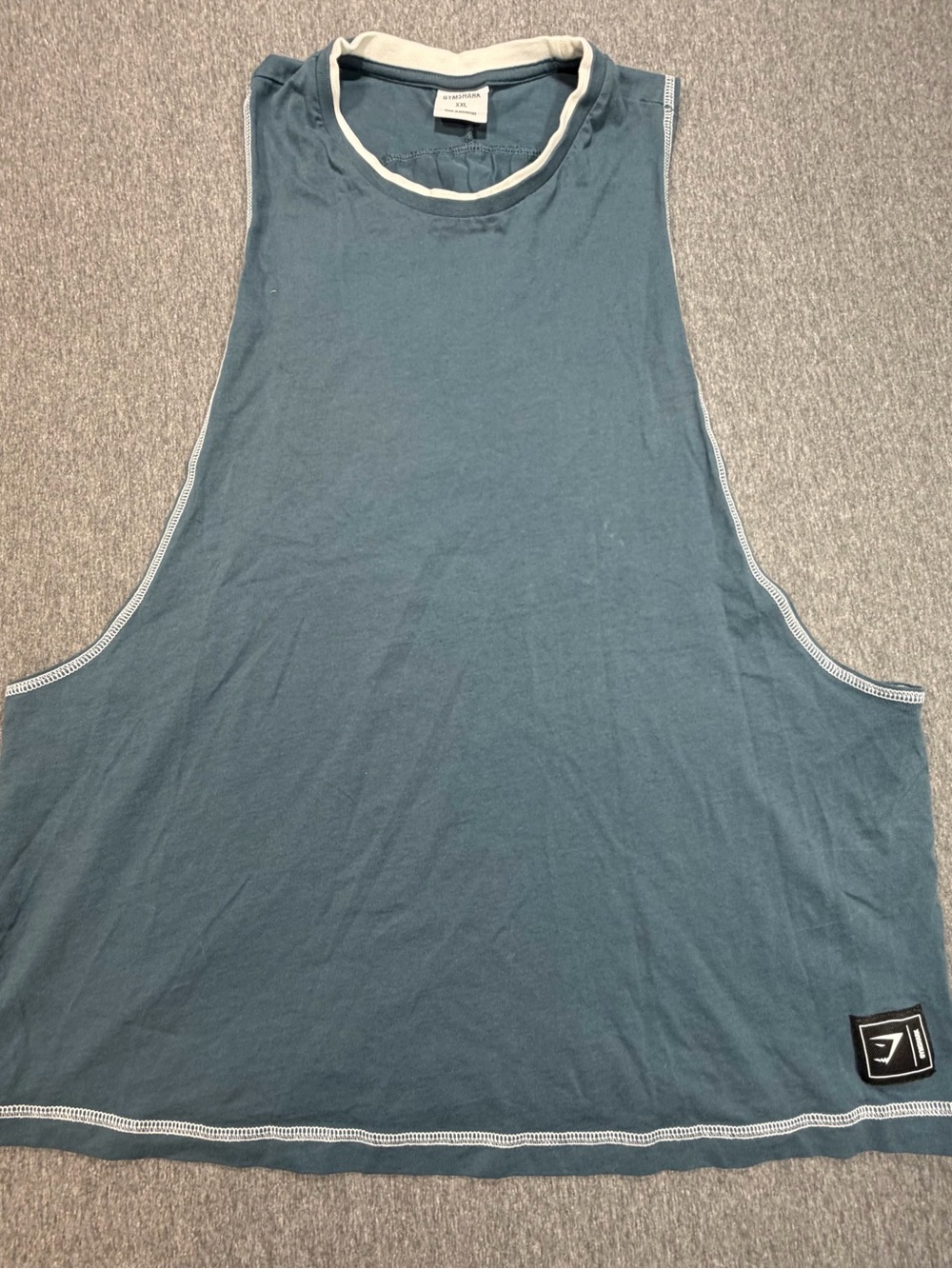Gymshark Men's Slate Blue Tank Top with White Trim Recess Drop Arm Mens XXL